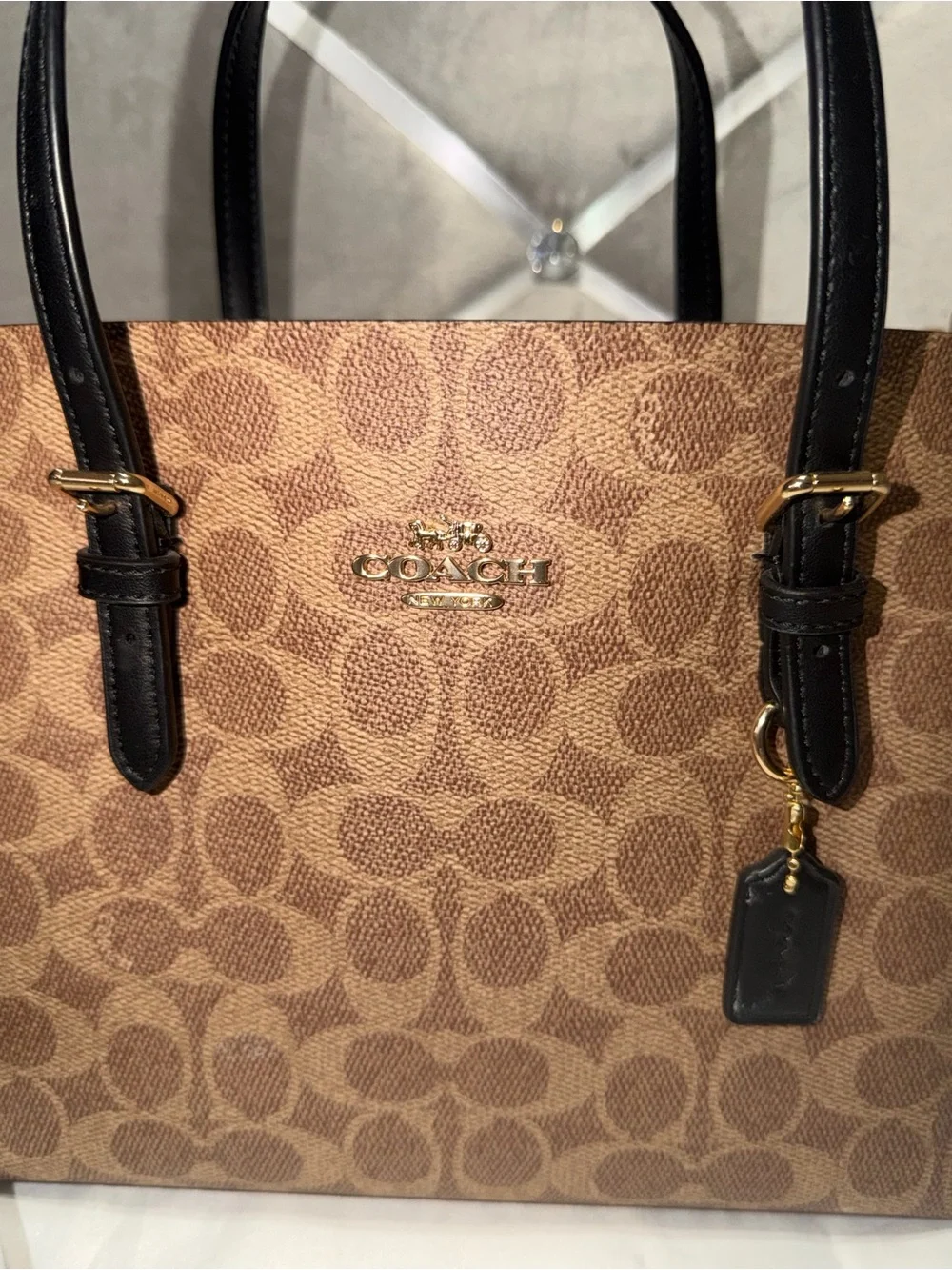 Coach Brown Signature Canvas Messenger Bag with Black Trim